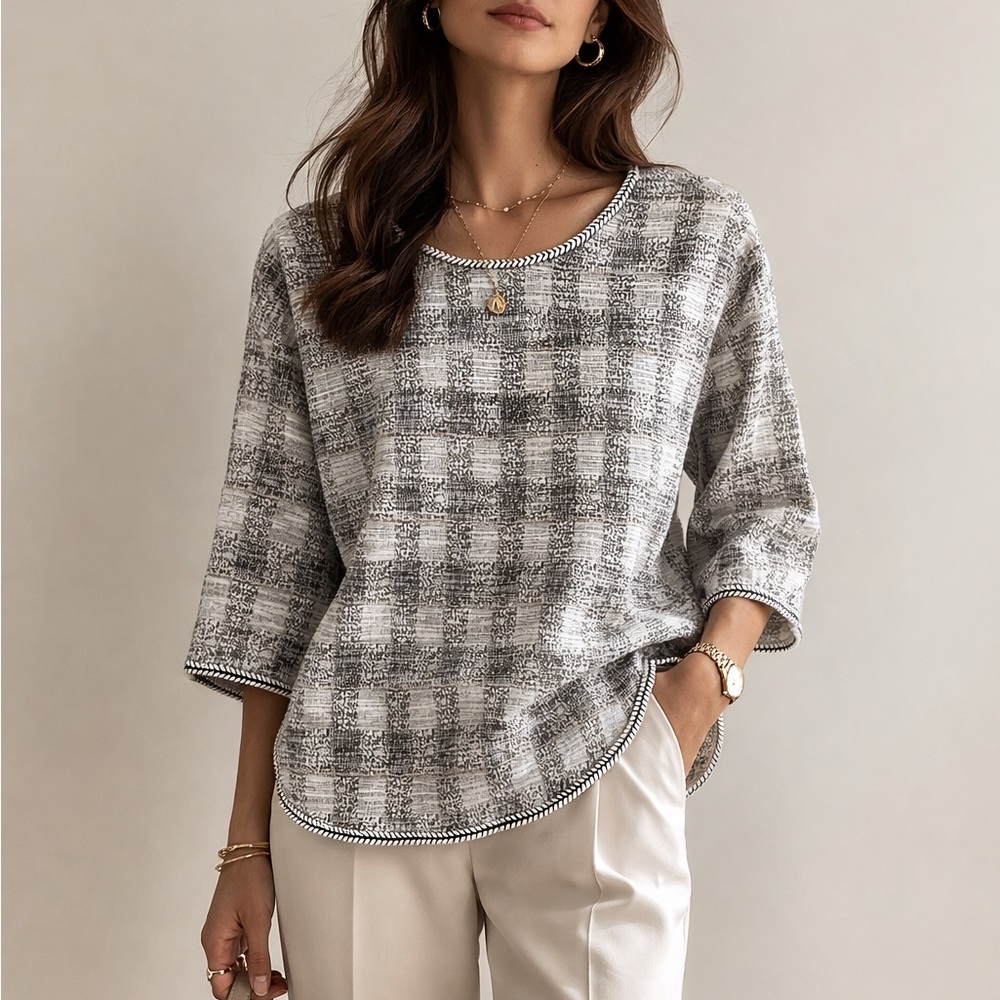 Max Studio | Tweed Knit Charcoal Taupe Tunic Top in Medium